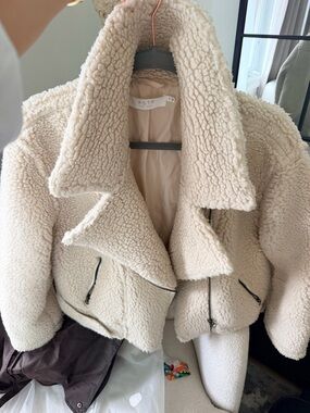 Astr Cream Sherpa Moto Teddy Jacket